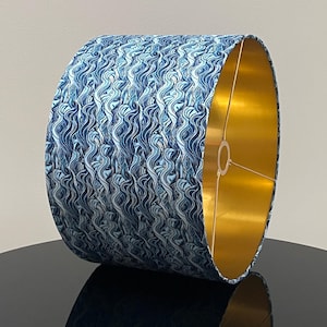 Ocean Blue Wave Inspired Lampshade with Luxurious Gold Inside - Available as a lampshade or pendant