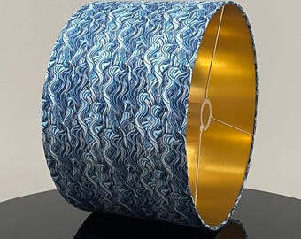 Ocean Blue Wave Inspired Lampshade with Luxurious Gold Inside - Available as a lampshade or pendant