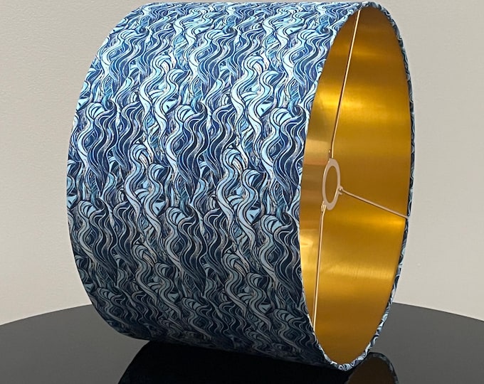 Ocean Blue Wave Inspired Lampshade with Luxurious Gold Inside - Available as a lampshade or pendant