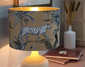 Jungle-Inspired Gold Lampshade - Tropical Design with Gold Lining