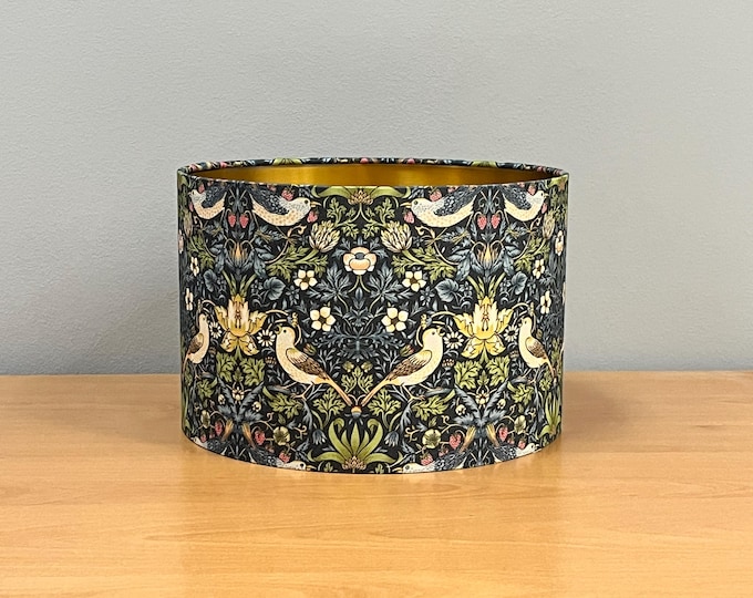 Handmade Gold Lined Lampshade with William Morris Strawberry Thief Design