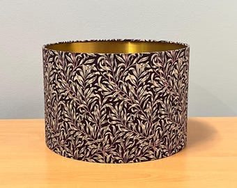 William Morris Inspired Elegant Purple Lampshade with Willow Bough & Gold Lining