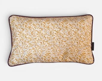 William Morris Yellow Willow Bough Pillow Cases with Burgundy Velvet Piping & Plum Back