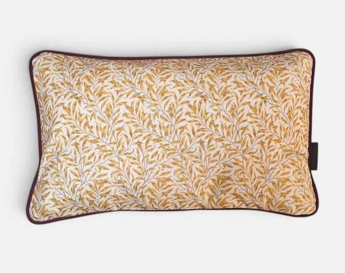 William Morris Yellow Willow Bough Pillow Cases with Burgundy Velvet Piping & Plum Back