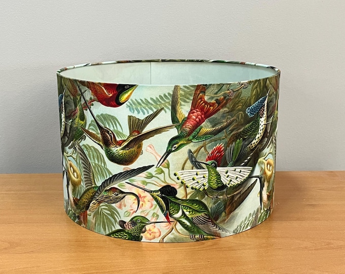 Handcrafted Lampshade with Vintage Hummingbirds and Mint Lined