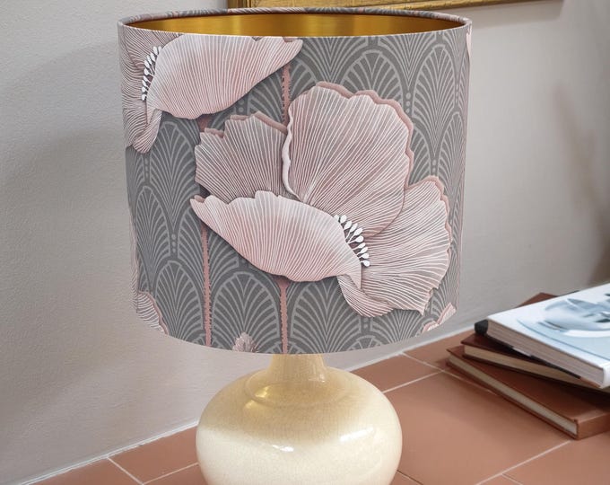 Handmade Art Deco Lampshade: Pink Poppy Floral Design