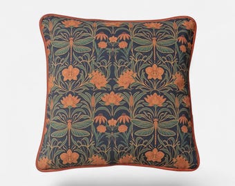 Elegant Dragonfly Pillowcase with Piping | Luxurious Beige Velvet Back for Stylish Touch