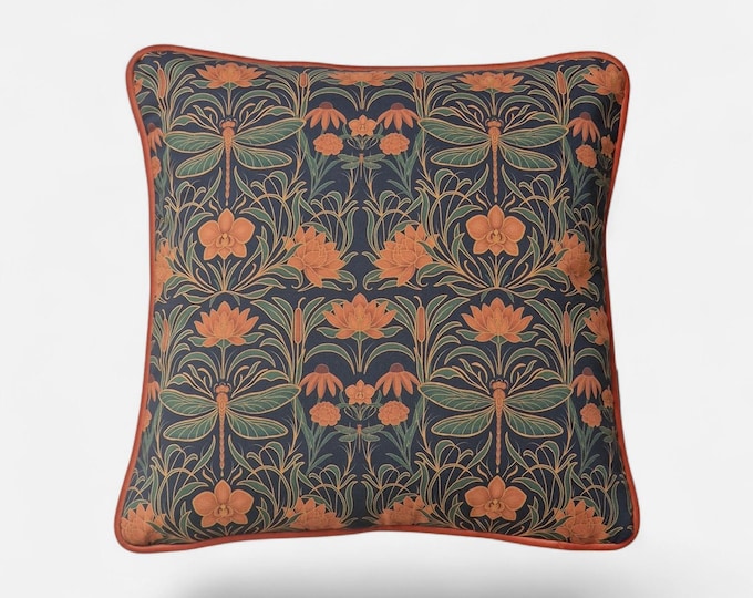 Elegant Dragonfly Pillowcase with Piping | Luxurious Beige Velvet Back for Stylish Touch