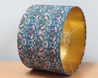 Handmade Gold Lined Lampshade - William Morris Strawberry Thief Design