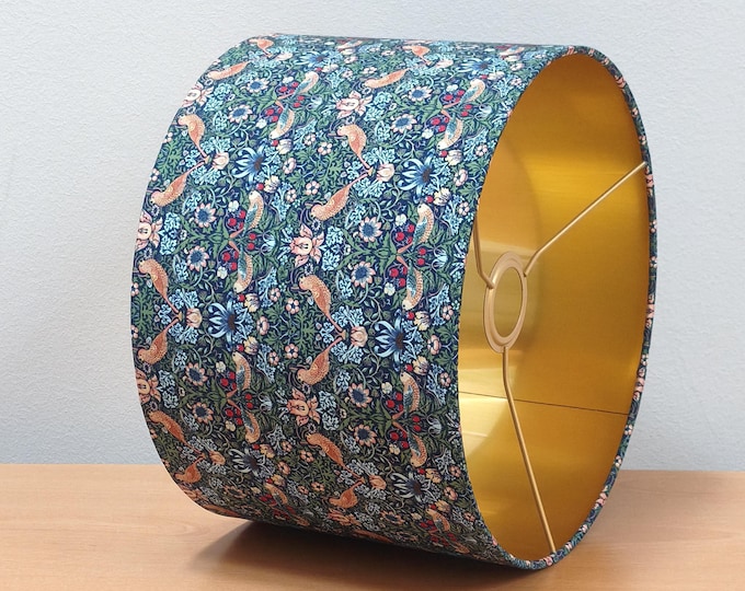 Handmade Gold Lined Lampshade - William Morris Strawberry Thief Design