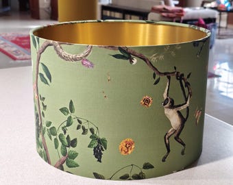 Chloe Green Monkey World Handmade Lampshade with Gold Interior