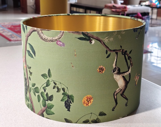 Chloe Green Monkey World Handmade Lampshade with Gold Interior