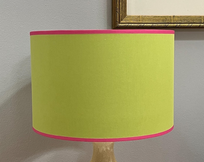Lime Green Lampshade with Fuchsia Ribbon and Gold Interior - Unique home decor