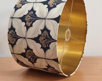 William Morris Inspired Lampshade | Classic Pattern in Black, Beige, and Gold