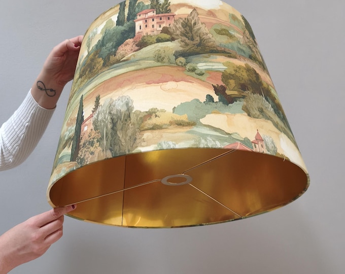 Empire Italian Landscape Lampshade with Gold Lining – Handcrafted Home Decor