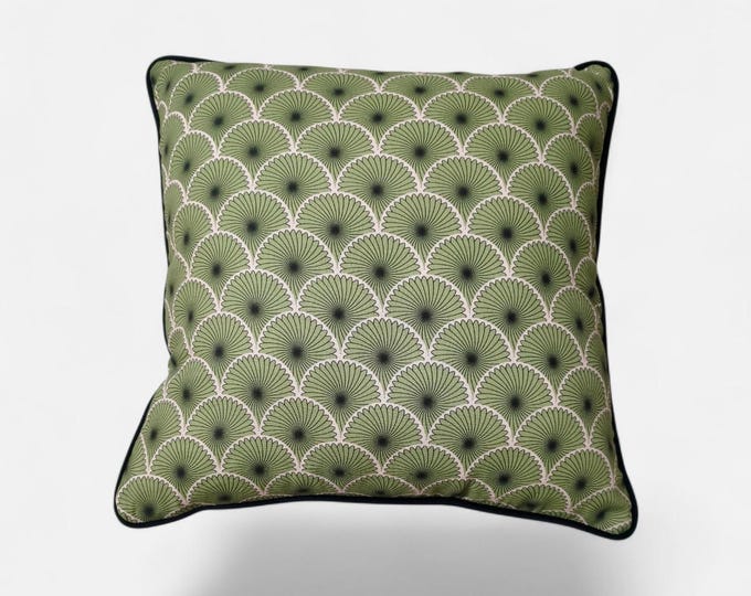 Handmade Art Deco Floral Wave Pillowcase with Beige Velvet Back
