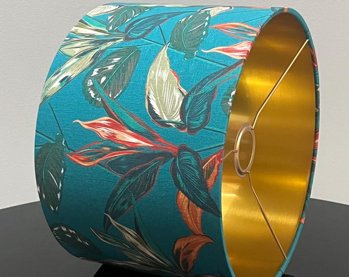Poison Green Lampshade with Colorful Floral Design - Elegant Home Decor - LAMPARiOMA - Lampshade For Table Lamp or Pendant-