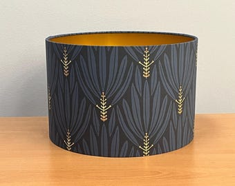 Art Deco Geometric Lampshade - Navy & Anthracite Palm Leaf Design