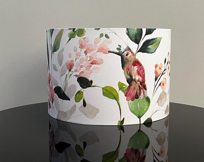 Unique Handcrafted Bird and Pink Flowers Lampshade - Nature Inspired Home Decor - Lampshade For Table Lamp or Pendant