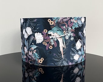 Tropical Parrot and Flower Lampshade - Navy Blue Decor - Handcrafted Lampshade -Lampshade For Table Lamp or Pendant