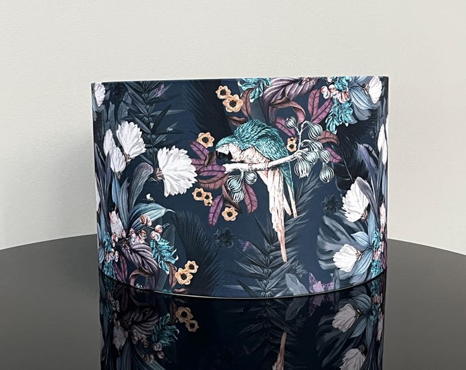 Tropical Parrot and Flower Lampshade - Navy Blue Decor - Handcrafted Lampshade -Lampshade For Table Lamp or Pendant