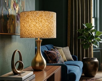 Elegant William Morris Yellow Lampshade - Willow Bough Design with Gold Interior