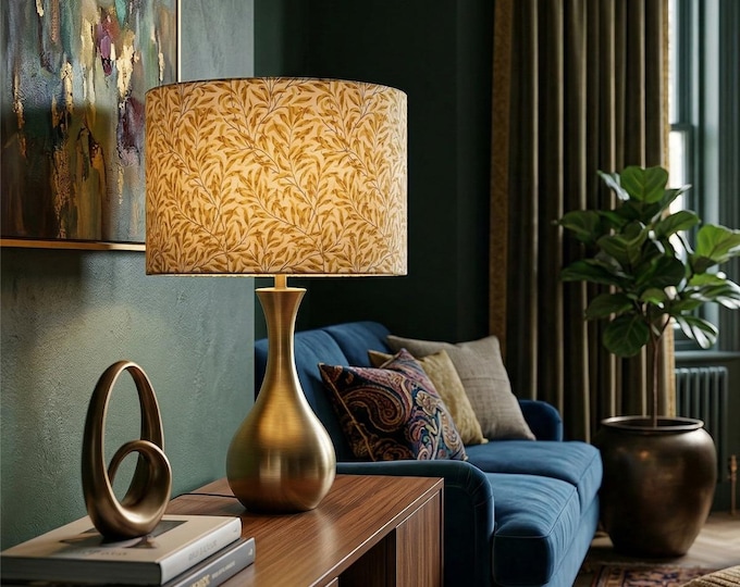 Elegant William Morris Yellow Lampshade - Willow Bough Design with Gold Interior