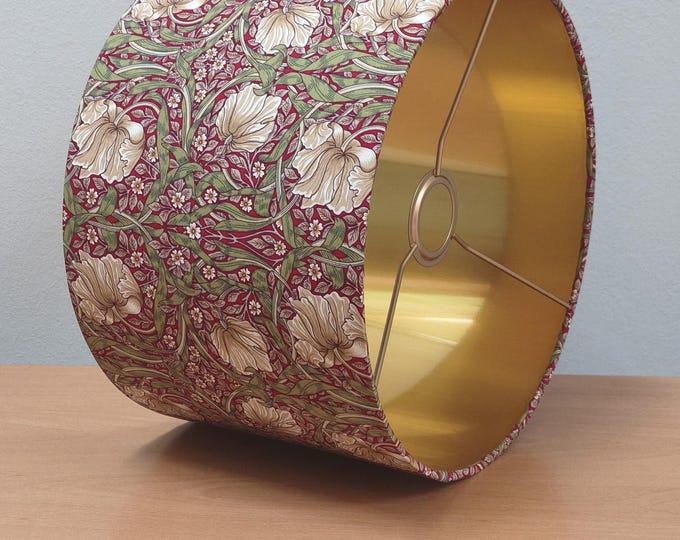William Morris Style Lampshade in Red and Gold - Chic Home Lighting Accent