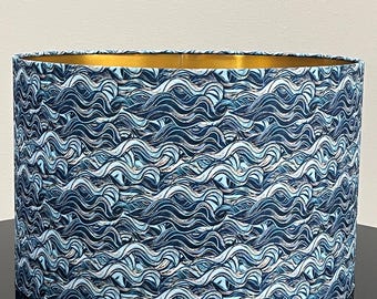 Ocean Blue Wave Inspired Lampshade with Luxurious Gold Inside