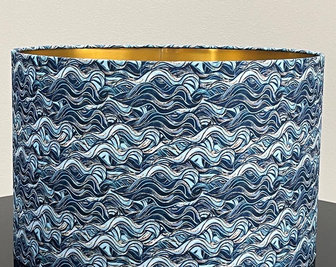 Ocean Blue Wave Inspired Lampshade with Luxurious Gold Inside