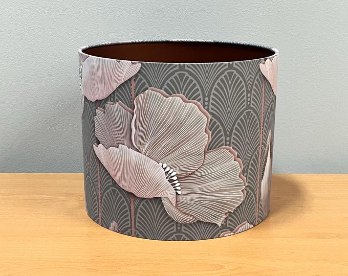 Handmade Art Deco Lampshade with Pink Poppies Design