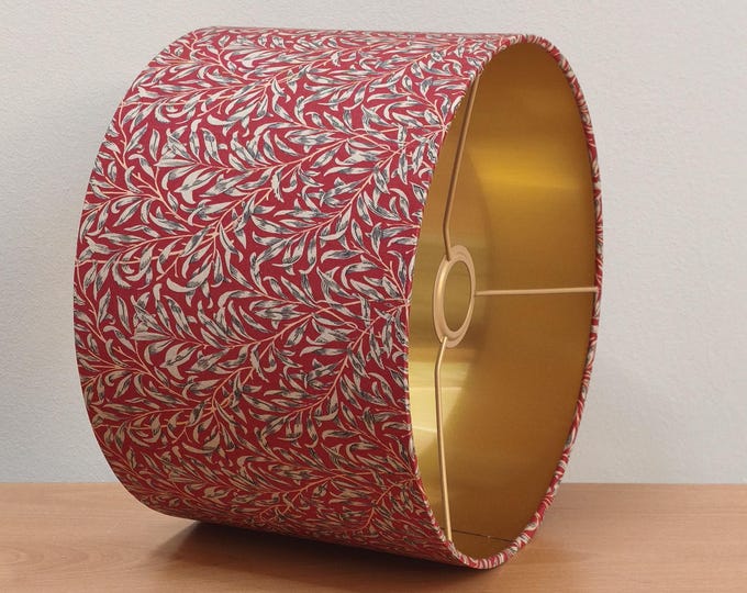Red William Morris Willow Bough pattern Lampshade with Gold Interior