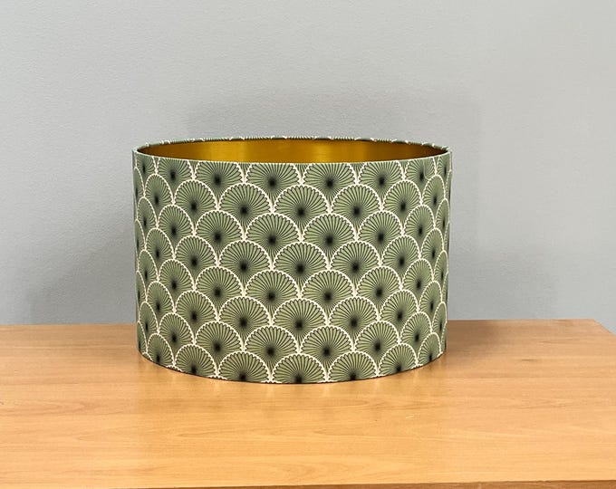 Handmade Art Deco Lampshade: Green Floral Waves Design