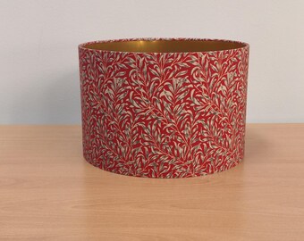 Red William Morris Willow Bough pattern Lampshade with Gold Interior