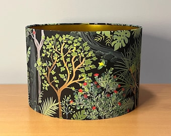 Magical Forest Lampshade: Black Background & Lined Gold Interior