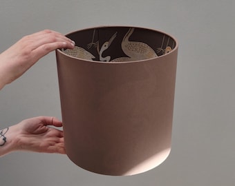 Handmade Chocolate Brown Lampshade with Elegant Crane Bird Design