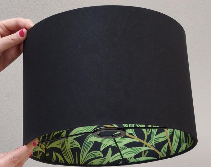 Elegant Double-Sided Lampshade in Black and William Morris Green Willow Bough