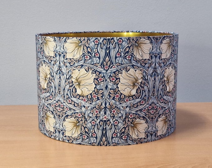 William Morris Blue Pimpernel Lampshade with Silky Feel & Lined Gold Accents
