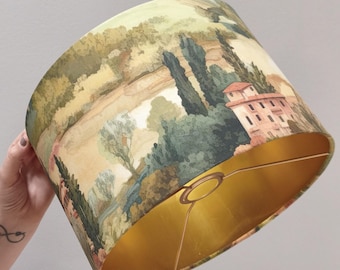 Italian Landscape Lampshade with Gold Lining – Handcrafted Home Decor