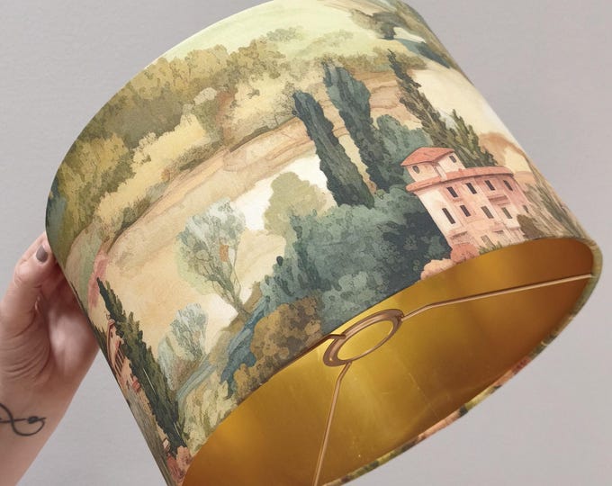 Italian Landscape Lampshade with Gold Lining – Handcrafted Home Decor