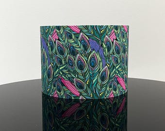 Green Lampshade with Peacock Feather Design - Handmade Lampshade for table lamp or pendant