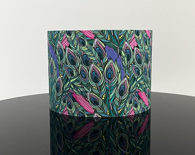 Green Lampshade with Peacock Feather Design - Handmade Lampshade for table lamp or pendant