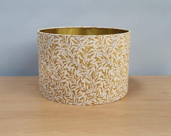 Elegant William Morris Yellow Lampshade - Willow Bough Design with Gold Interior