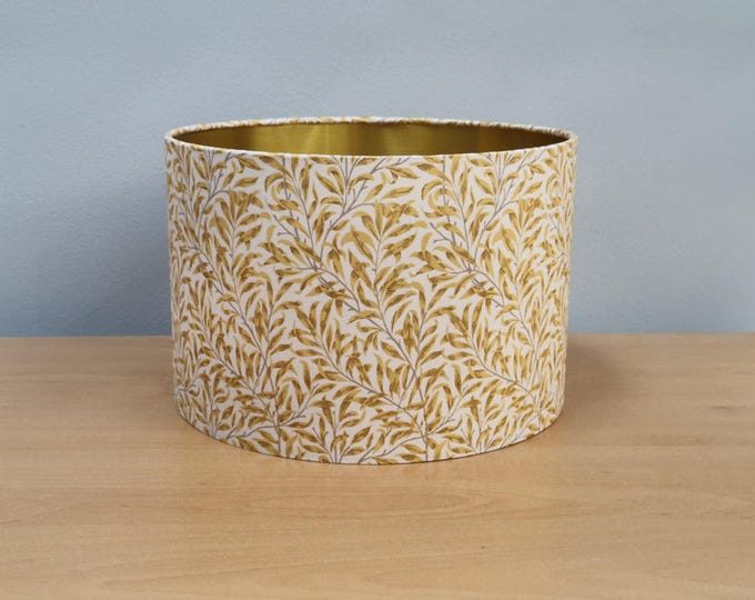 Elegant William Morris Yellow Lampshade - Willow Bough Design with Gold Interior