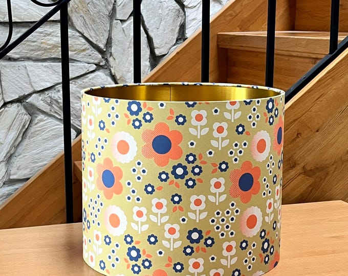 Gold Background Lampshade with Floral Design | Stylized Flowers Lampshade