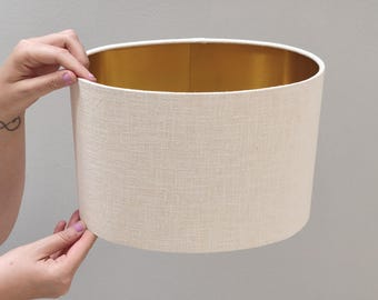 Oval Natural Lampshade - Cream Linen with Luxurious Gold Lining