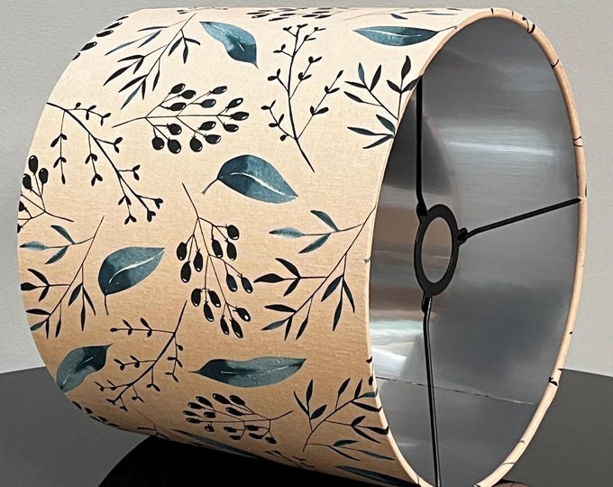 Luxury Blue Feather Lampshade on Beige Base - Handcrafted Elegance