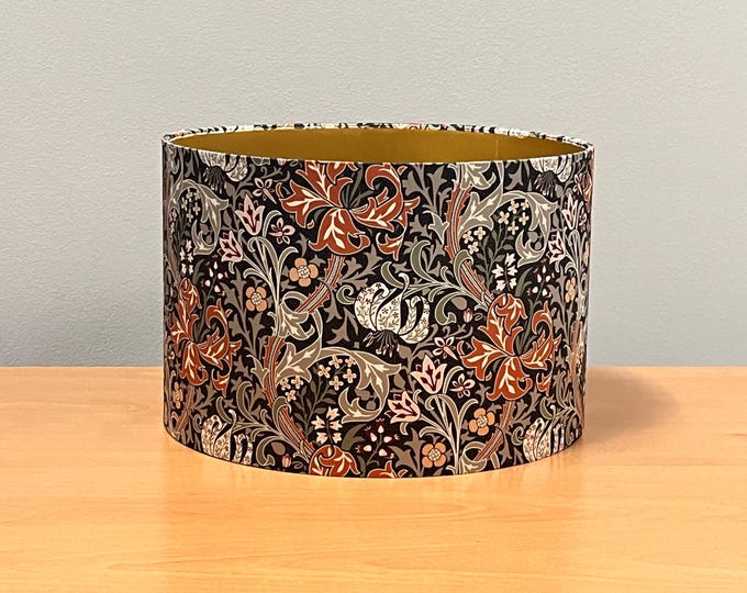 Elegant William Morris Style Lampshade in Golden Lily Satin Silk with Gold Foil