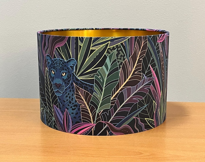 Handcrafted Leopard Print Lampshade: Tropical Blue with Gold Interior