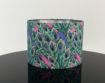 Green Lampshade with Peacock Feather Design - Handmade Lampshade for table lamp or pendant